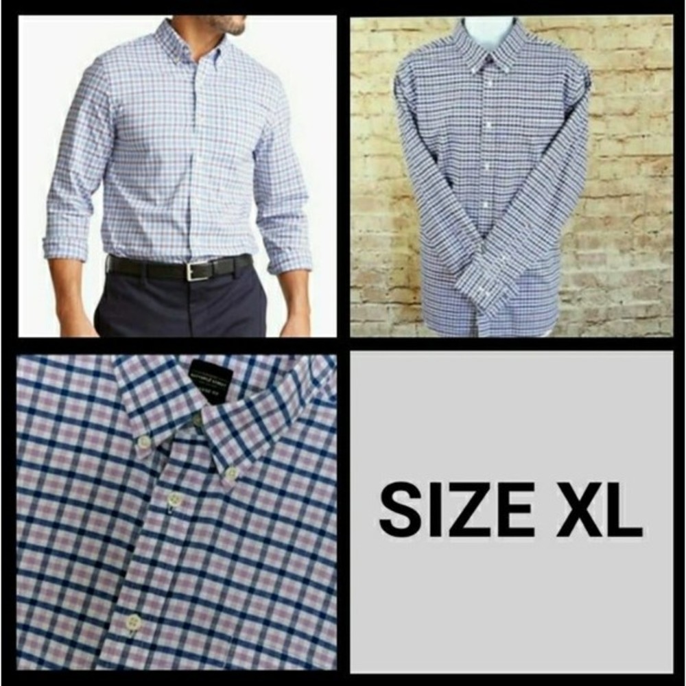 DOCKERS DRESS SHIRT LONG SLEEVE PLAID NAVY WHITE PURPLE MEN X-LARGE XL